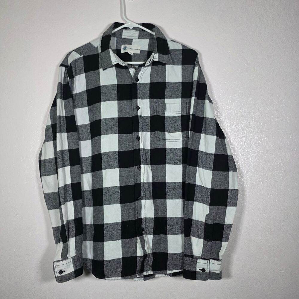 Aeropostale Plaid Flannel Button Front Shirt Black White Gray Men's L